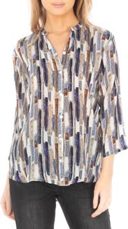 APNY Mixed Stripe Mandarin Collar Button-Up Shirt