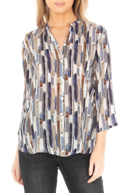 Apny Mixed Stripe Mandarin Collar Button-up Shirt In Gray