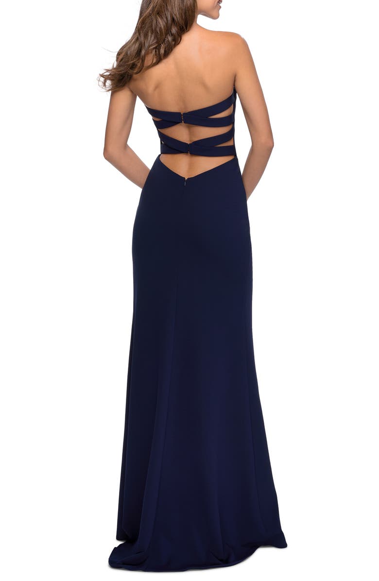 La Femme Strapless Double Cross Back Gown, Alternate, color, 