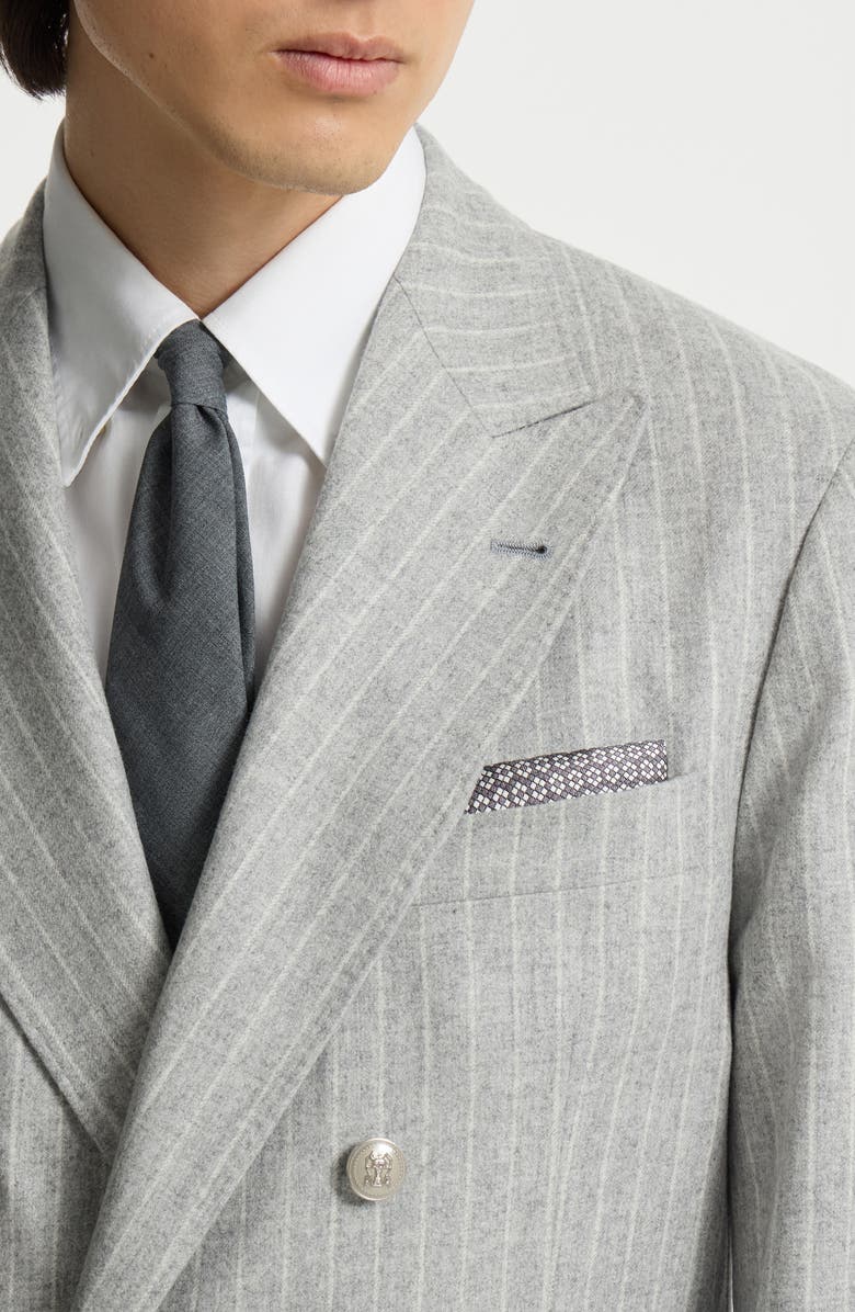 Brunello Cucinelli Silk geometric pattern pocket square, Alternate, color, Grey