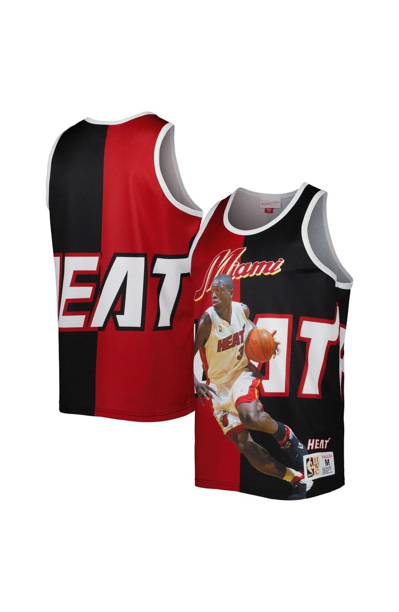 Mitchell & Ness Men's Mitchell & Ness Dwyane Wade Black/Red Miami Heat Sublimated Player Tank Top, Main, color, 