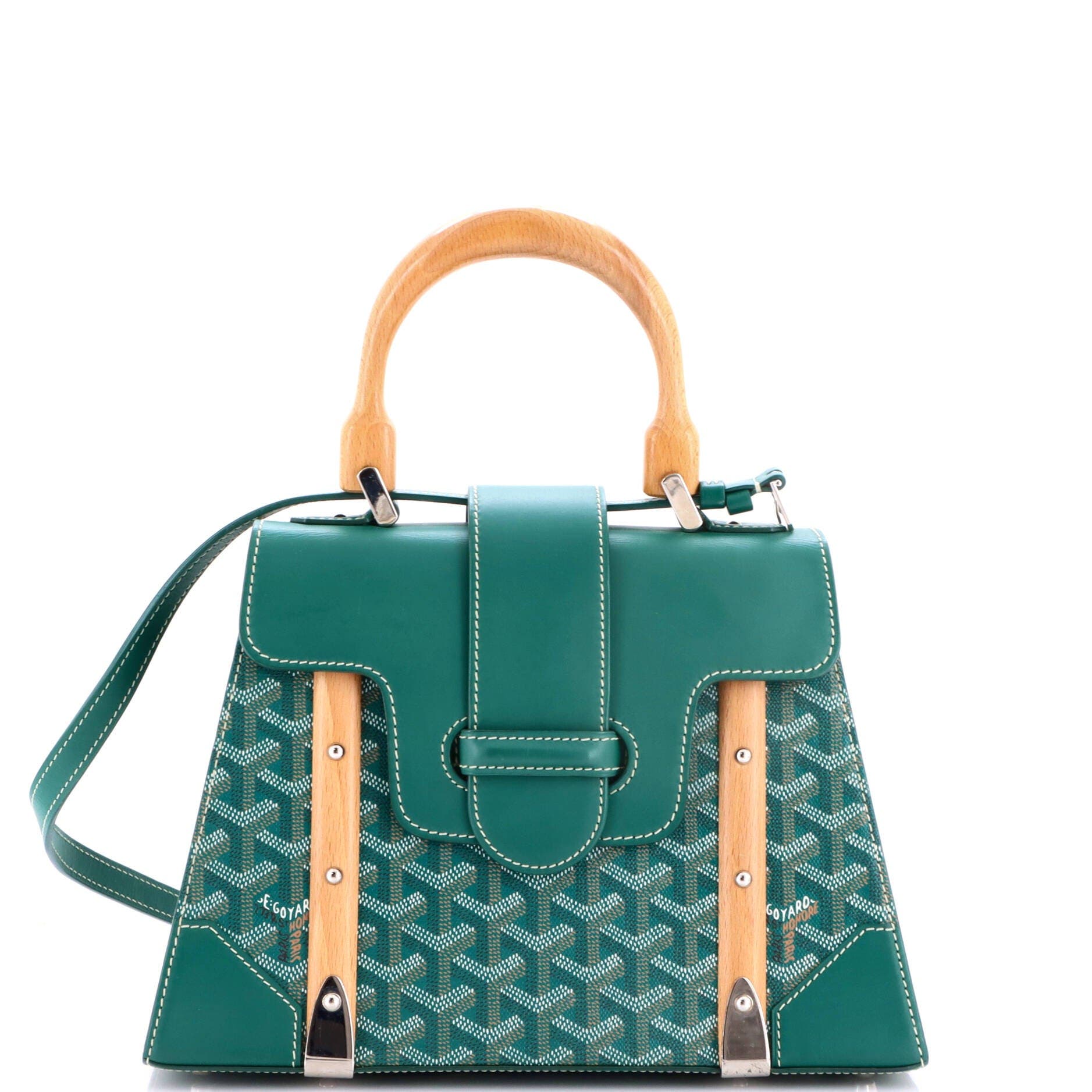 Saigon Top Handle Bag Coated Canvas with Leather PM, Main, color, Green