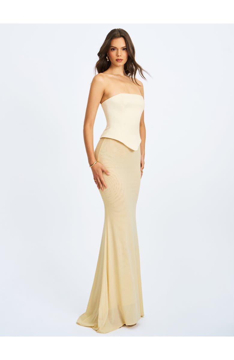 Miss Circle Adelina Peplum Mermaid Gown with Lace-up Back, Alternate, color, Butter Yellow