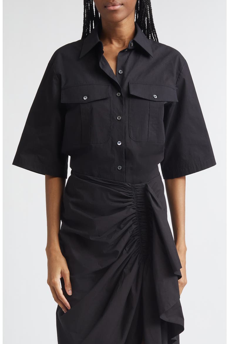Safari Washed Cotton Poplin Camp Shirt, Main, color, BLACK