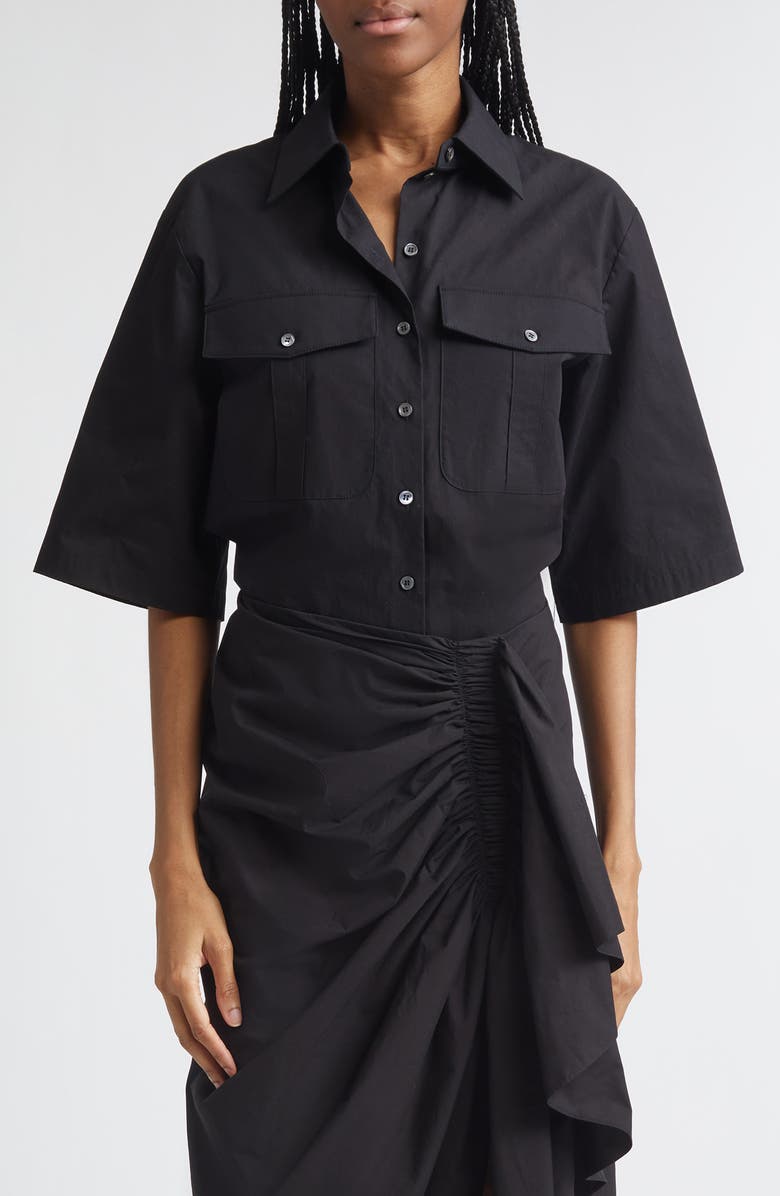 Michael Kors Collection Safari Washed Cotton Poplin Camp Shirt, Main, color, Black