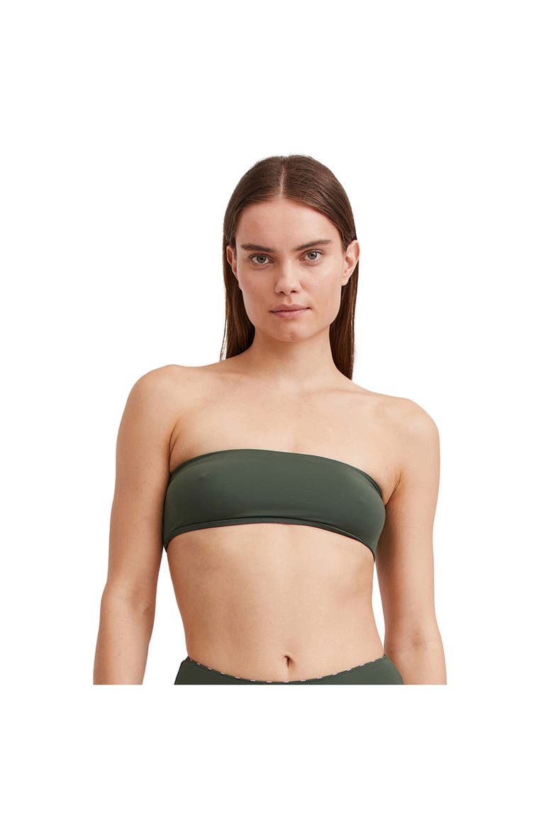 Striped print bandeau bra swim top, Main, color, DARK OLIVE