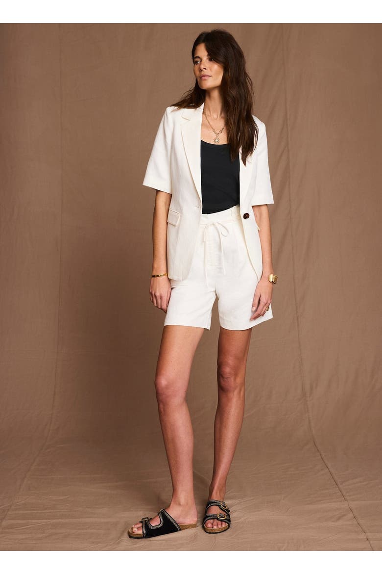 Linen Blend Short Sleeve Blazer, Alternate, color, Cream