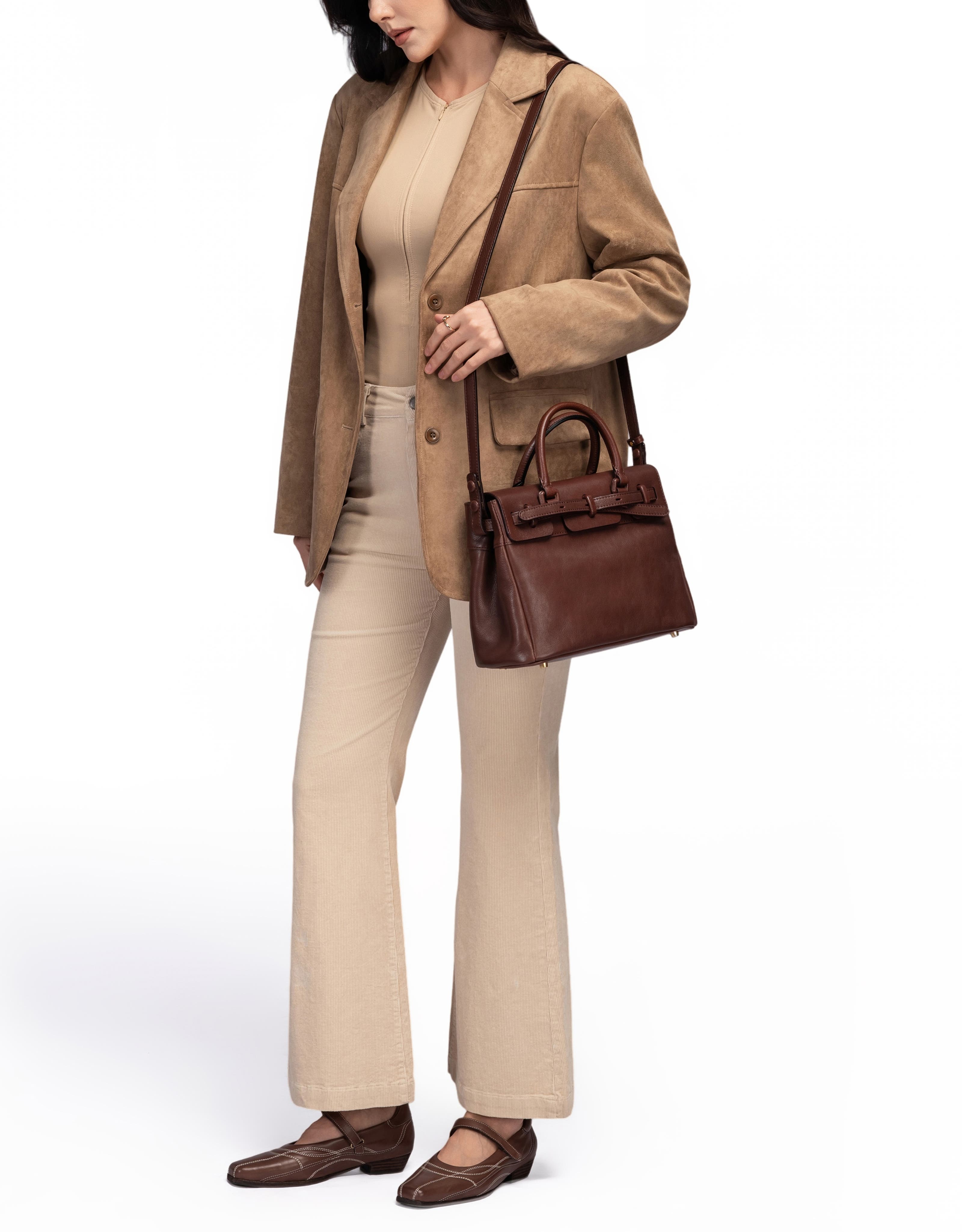 Wishbone Genuine Leather Structured Heritage Satchel, Alternate, color, Brown
