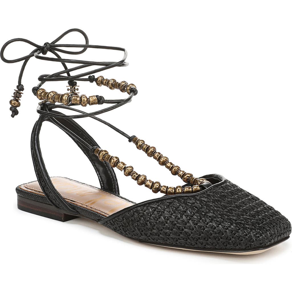 Sam Edelman Lily Ankle Wrap Mule Black Raffia In Black