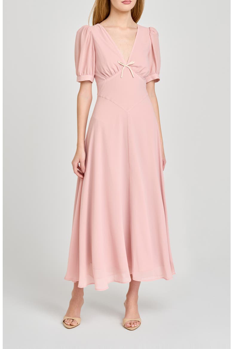 Juliana Short Sleeve A-Line Midi Dress, Main, color, PINK