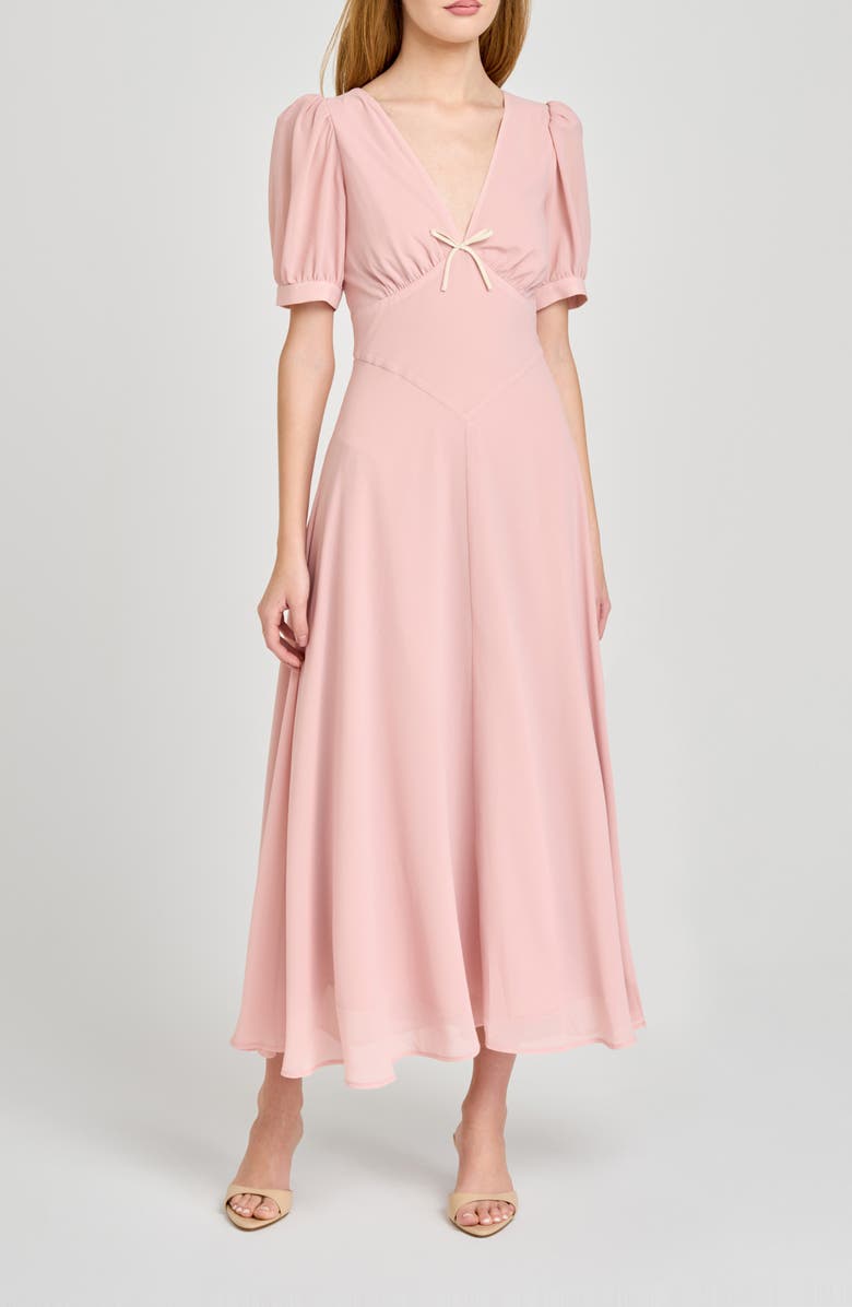 WAYF Juliana Short Sleeve A-Line Midi Dress, Main, color, Pink