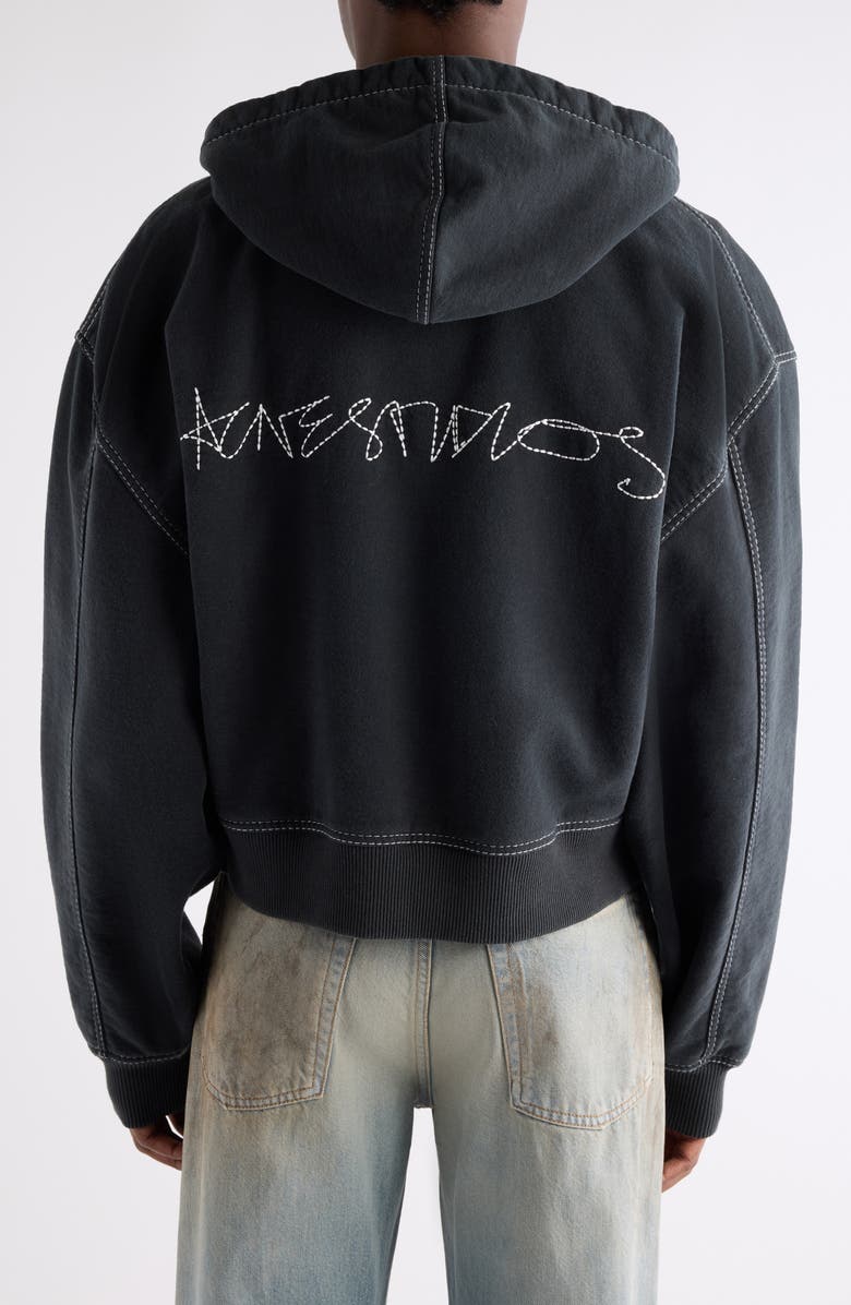 Acne Studios Foscar U Autograph Logo Embroidered Zip Hoodie, Alternate, color, Faded Black