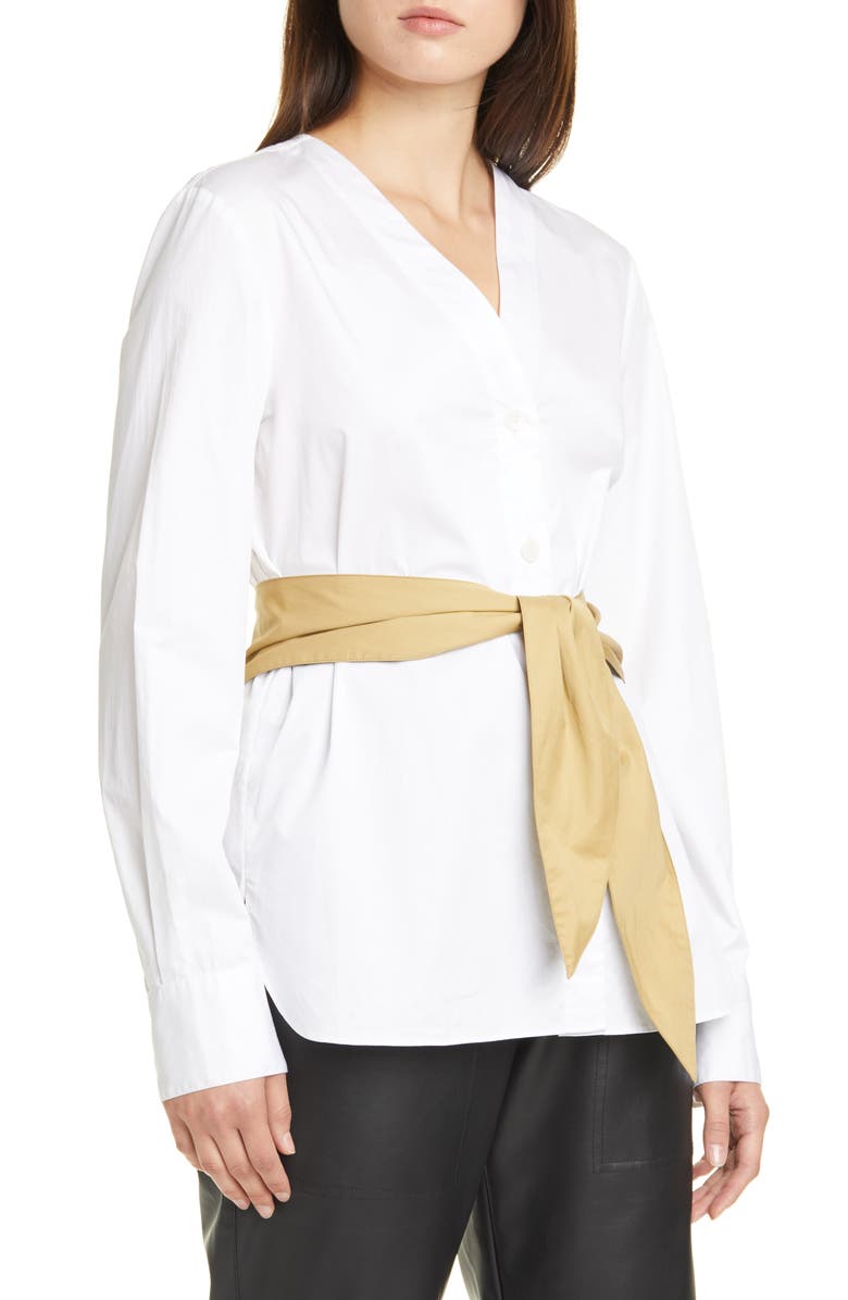Tibi Cotton Poplin Shirt with Tie Belt, Main, color, 