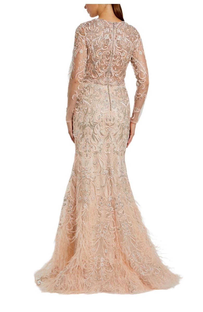 Mac Duggal Embroidered Illusion Long Sleeve Trumpet Gown, Alternate, color, Blush