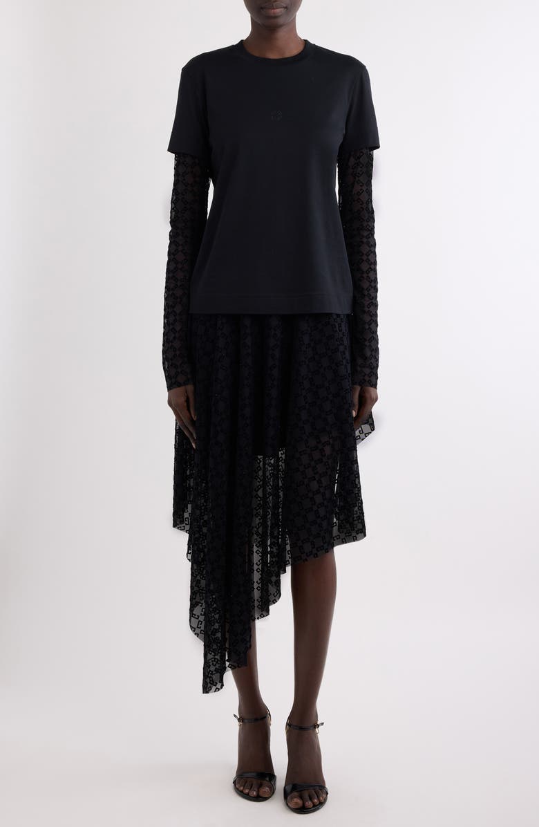 Givenchy Monogram 72 Embroidered Asymmetric Tulle Skirt, Alternate, color, 