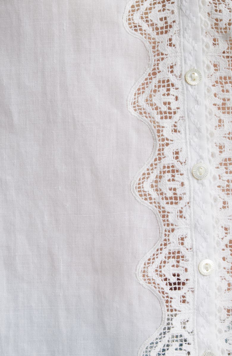 DÔEN Brigitta Lace Trim V-Neck Ramie Top, Alternate, color, Salt