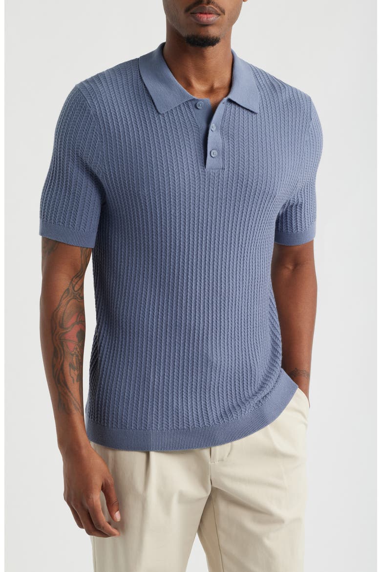 Textured Short Sleeve Polo Sweater, Main, color, GREY FOLKSTONE