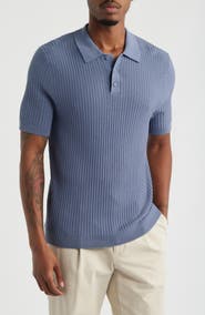 Open Edit Textured Short Sleeve Polo Sweater