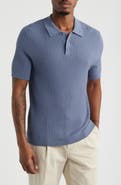 Open Edit Textured Short Sleeve Polo Sweater
