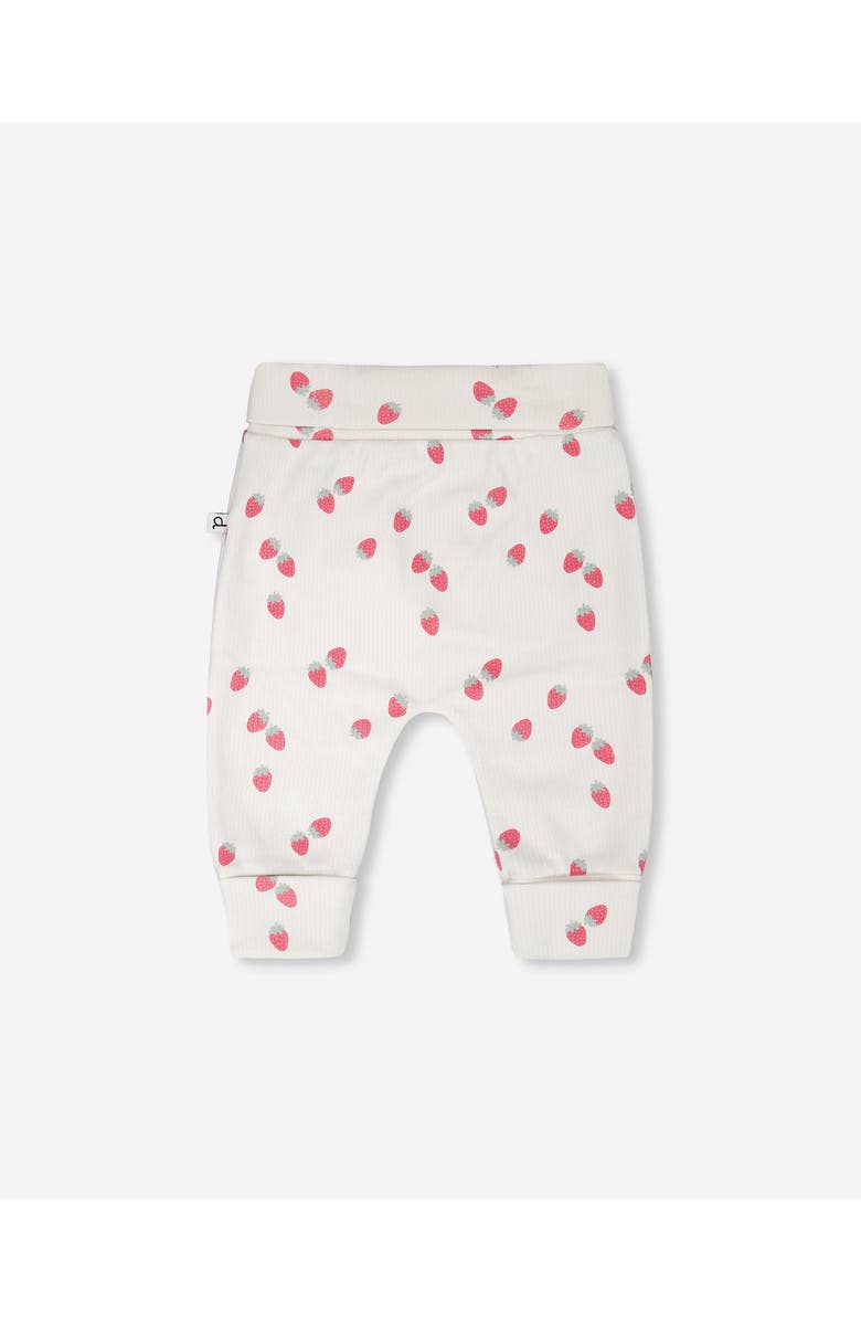Deux par Deux Cotton Jersey Evolutive Strawberries Printed Pants, Alternate, color, White Printed Strawberries