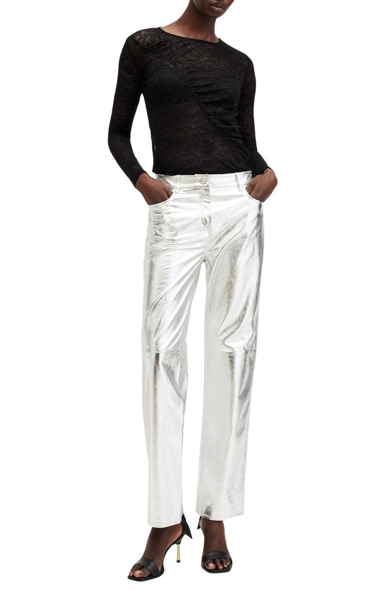 AllSaints Edana Lace Long Sleeve Top, Alternate, color, Black