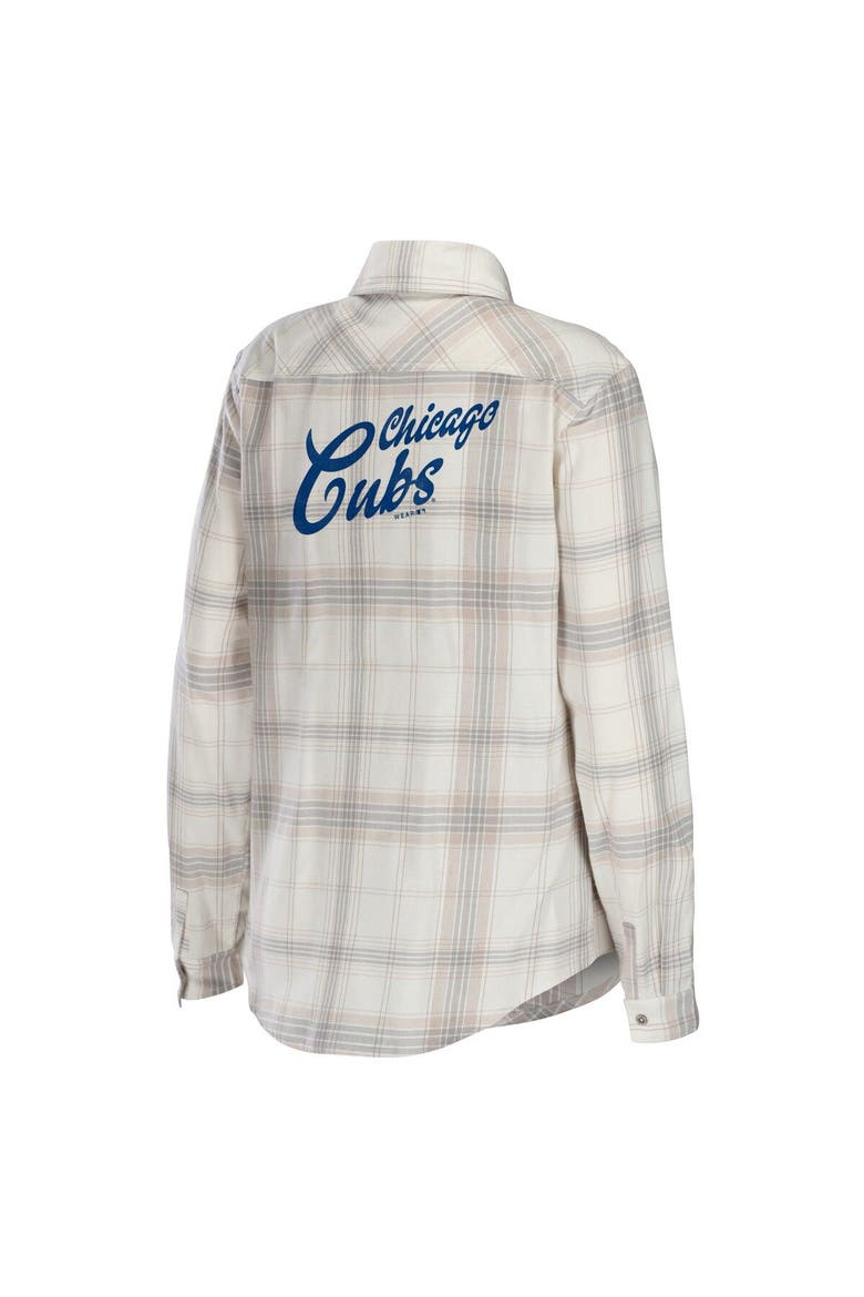 Women's WEAR by Erin Andrews Gray/Cream Chicago Cubs Flannel Button-Up Shirt, Alternate, color, Gray