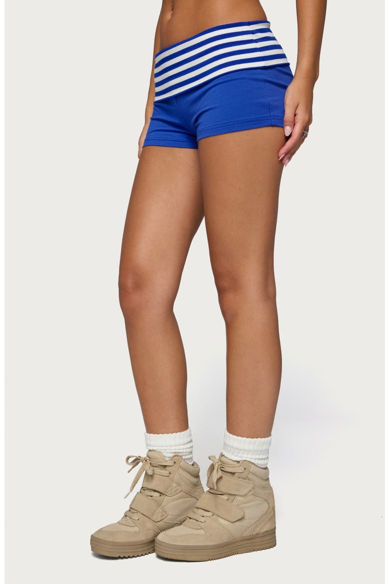 Shantal Stripe Stretch Cotton Foldover Microshorts, Alternate, color, BLUE-AND-WHITE