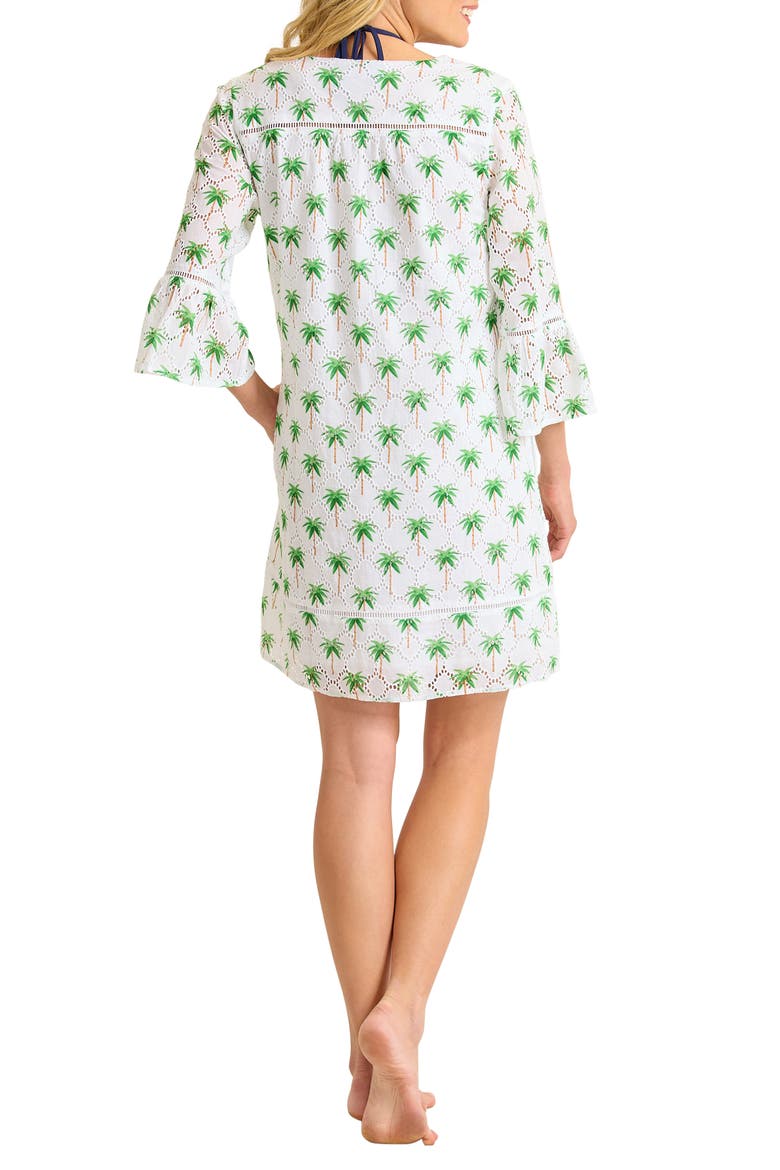 Eyelet Cove Split Neck Bell Sleeve UPF 50+ Cover-Up Dress, Alternate, color, WHITE