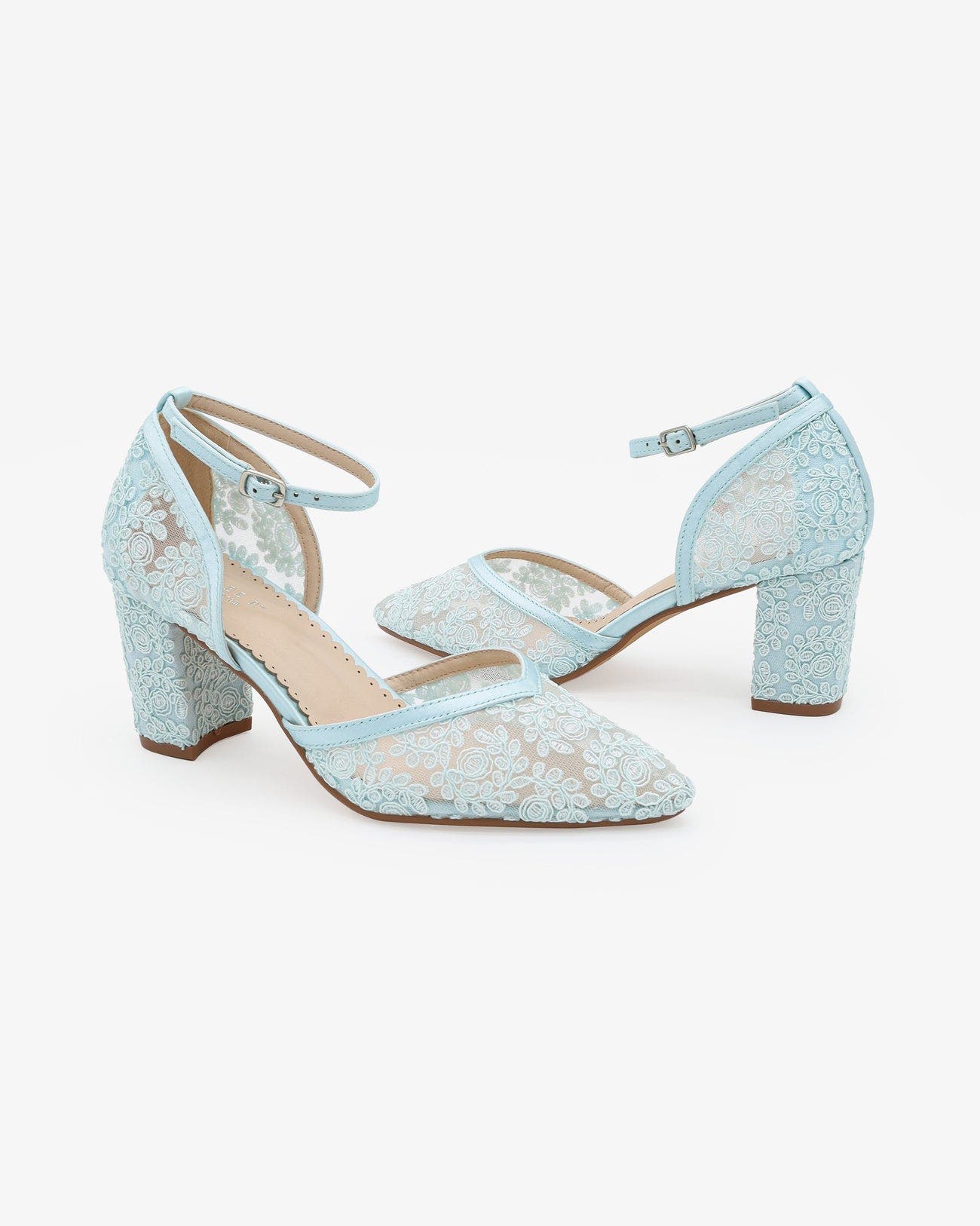 Kailee P Abby Lace Block Heel with Ankle Strap, Alternate, color, Light Blue