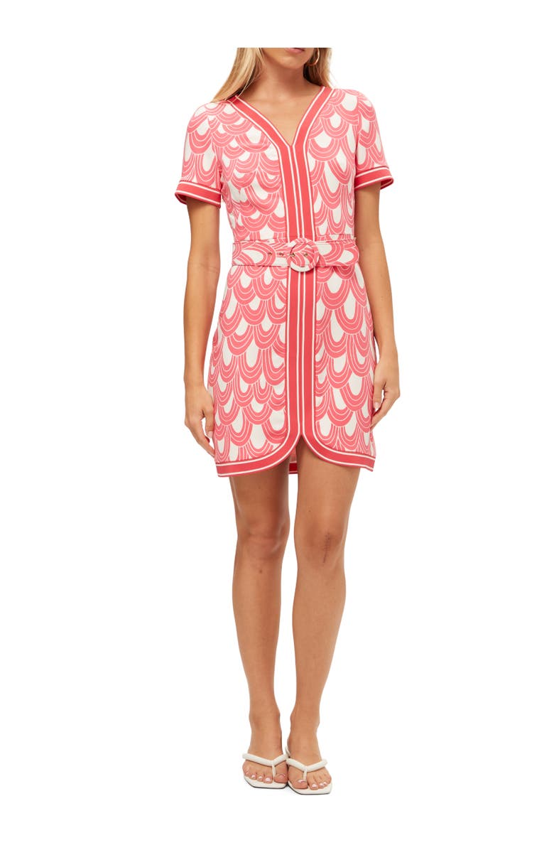 Trina Turk Belted Motion Dress, Main, color, Coral Crush/Whitewash