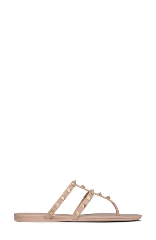 Valentino Rockstud Metallic City Flat Slide Sandals In Poudre