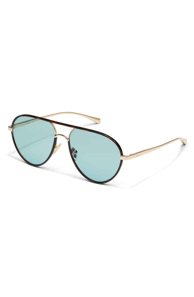 QUAY Say Less 59mm Aviator Sunglasses, Alternate, color, Amber Tort/ Aqua