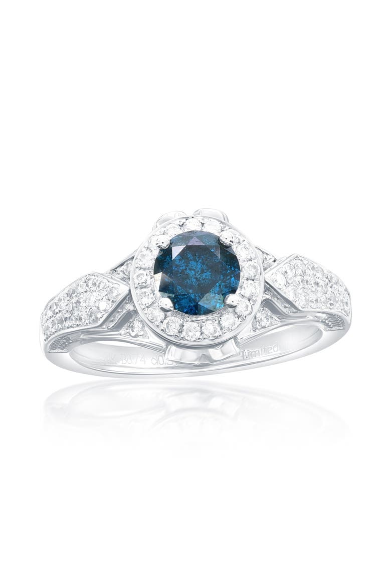 14K White Gold 0.74ct Blue Diamond & 0.37cttw Diamond Ring, Main, color, White Gold