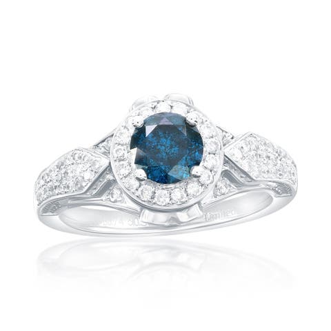 14K White Gold 0.74ct Blue Diamond & 0.37cttw Diamond Ring