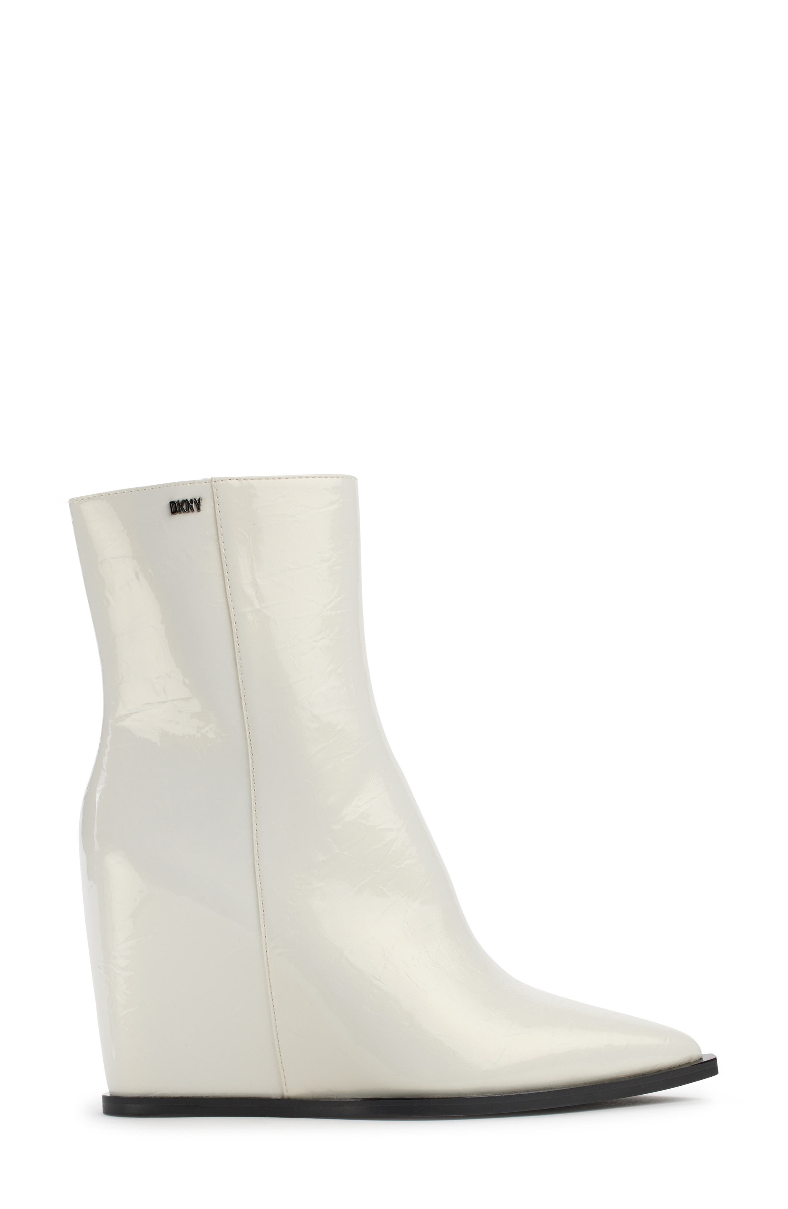 DKNY Iris Pointed Toe Wedge Bootie, Alternate, color, White