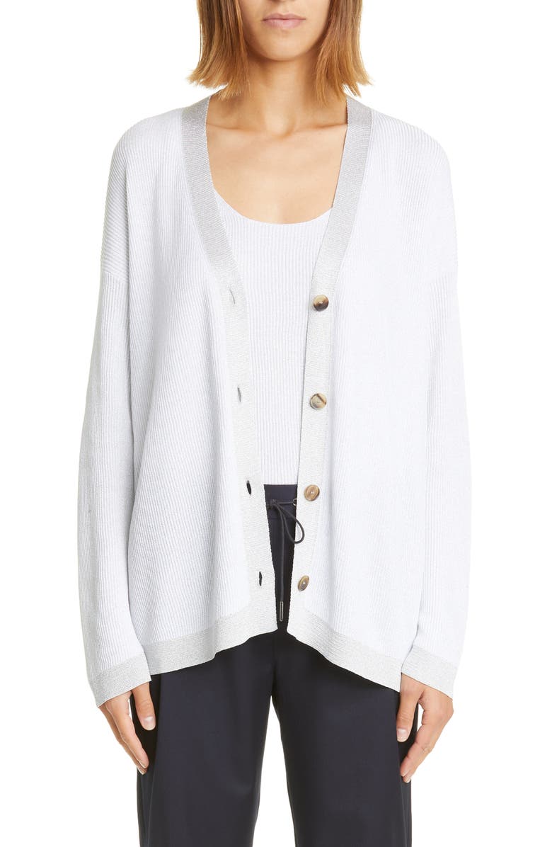 Fabiana Filippi Metallic Cotton Blend Cardigan, Main, color,
