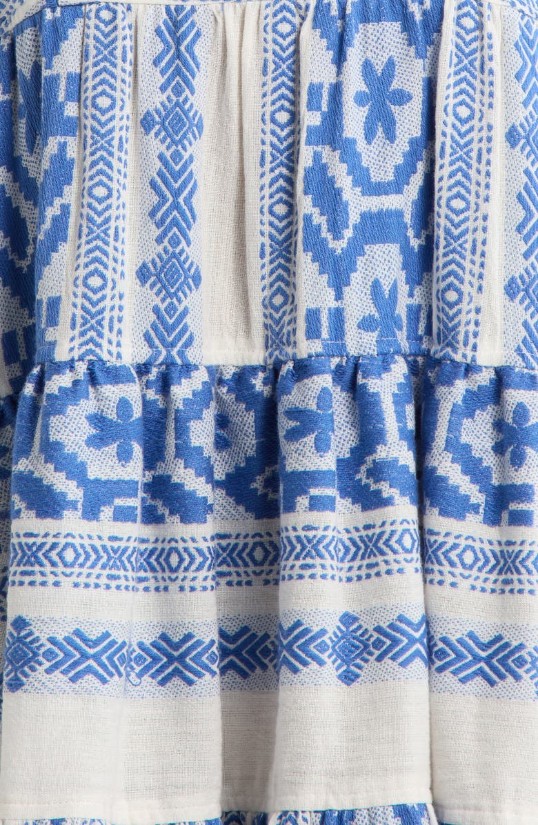 Elan Embroidered Tiered Cotton Cover-Up Sundress, Alternate, color, Natural Blue