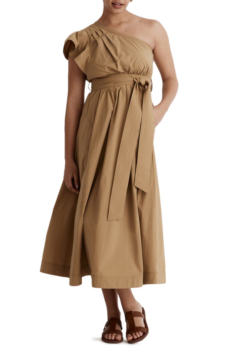 Ruffled One-Shoulder Midi Dress, Main, color, OLIVE SURPLUS