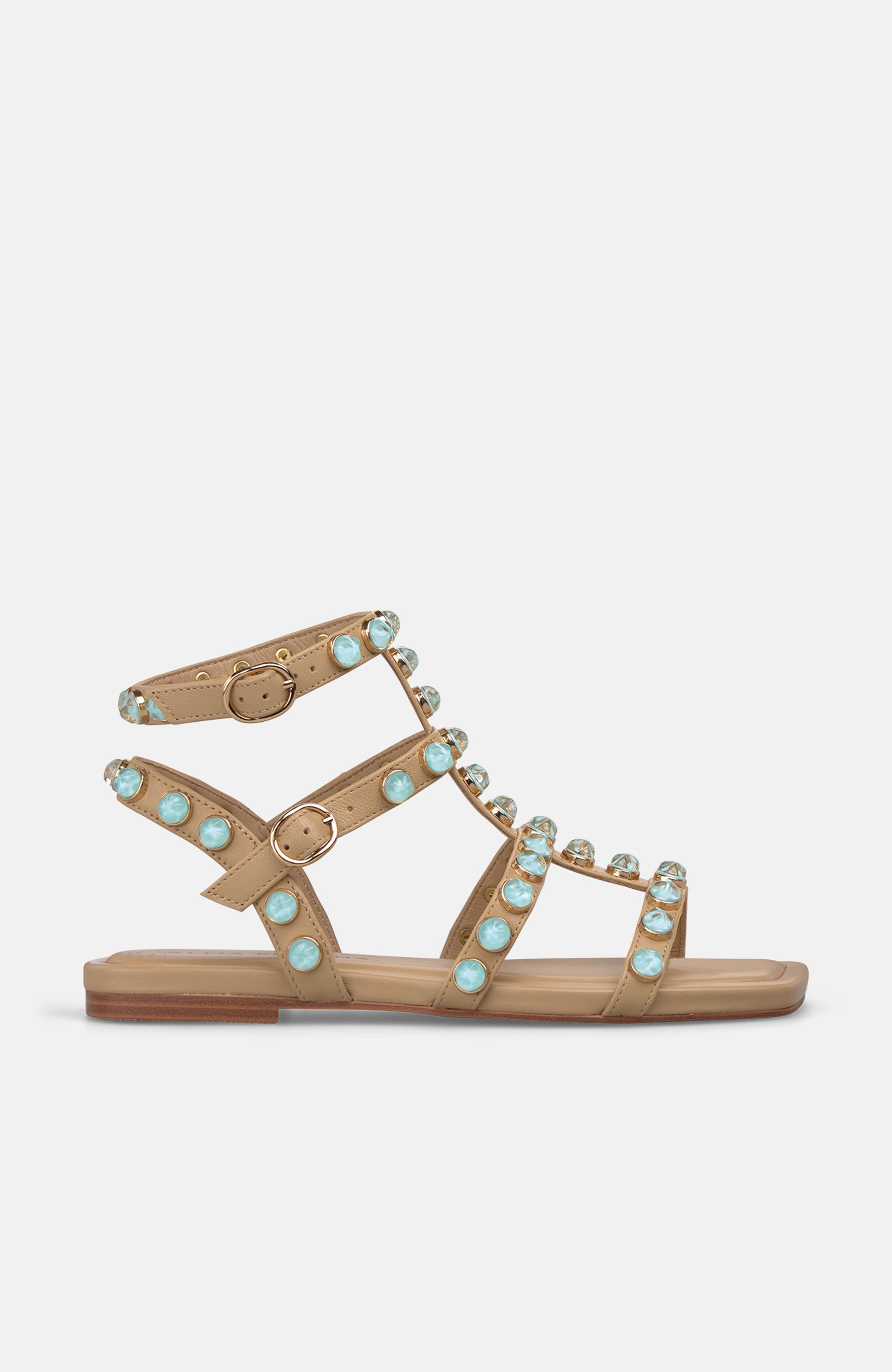 Flat Studded Strappy Sandal, Main, color, Sand