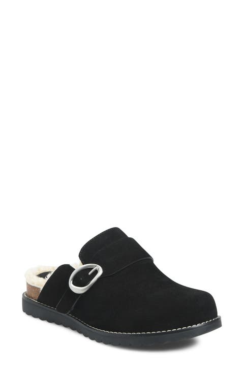 Angela Leather Clog with Genuine Shearling Trim