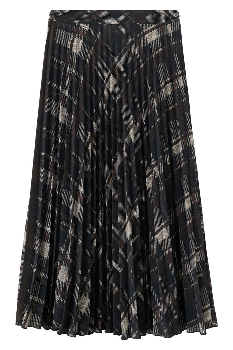 Check Pleated Midi Skirt, Alternate, color, BROWN