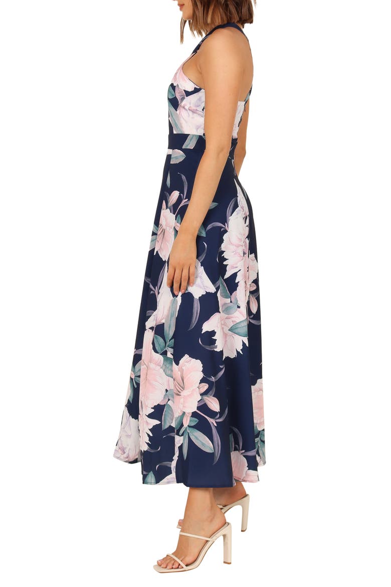 Miara Floral Print Halter Dress, Alternate, color, NAVY