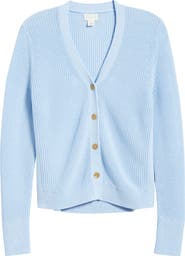 Caslon® Shaker Stitch V-Neck Pima Cotton Cardigan