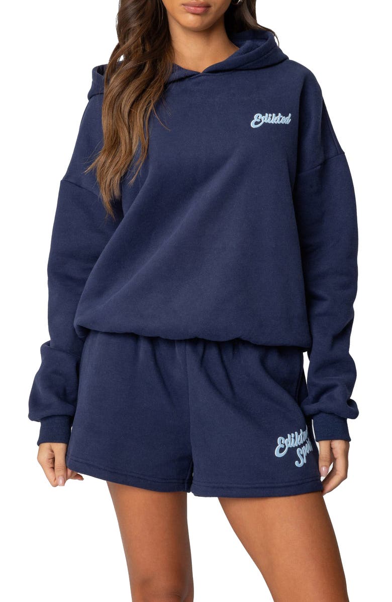 EDIKTED So Sporty Hoodie, Main, color, Navy