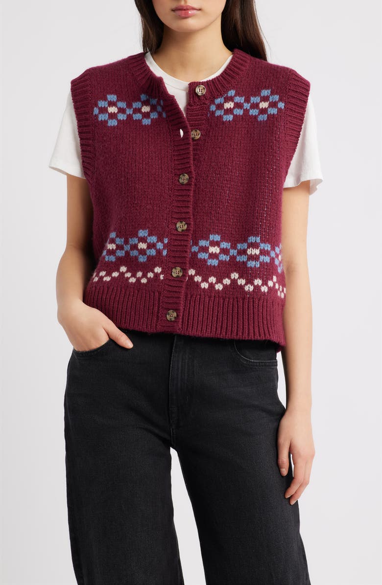 Damson Madder Sofie Wool Sweater Vest, Main, color, Burgundy
