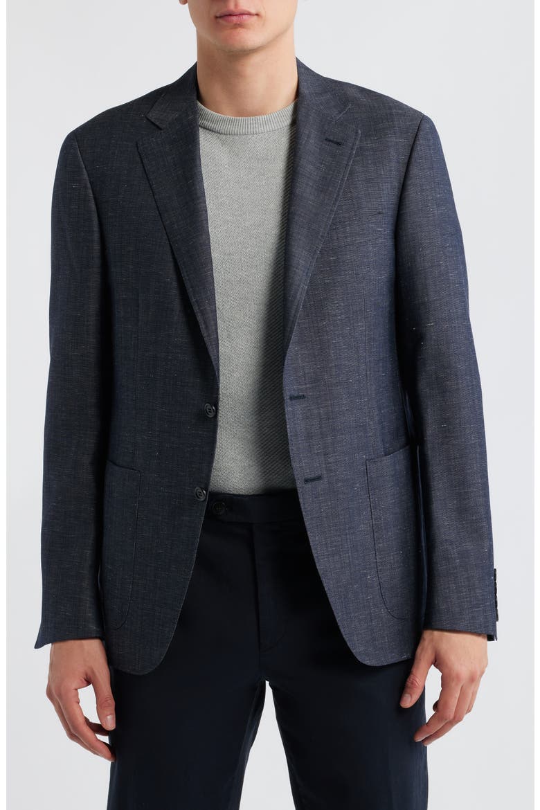 Kei Trim Fit Dark Blue Slub Wool & Linen Sport Coat, Alternate, color, DARK BLUE