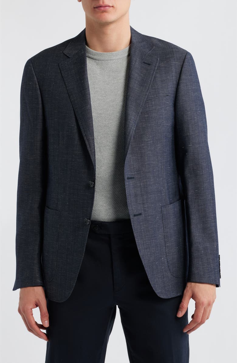 Canali Kei Trim Fit Dark Blue Slub Wool & Linen Sport Coat, Alternate, color, Dark Blue
