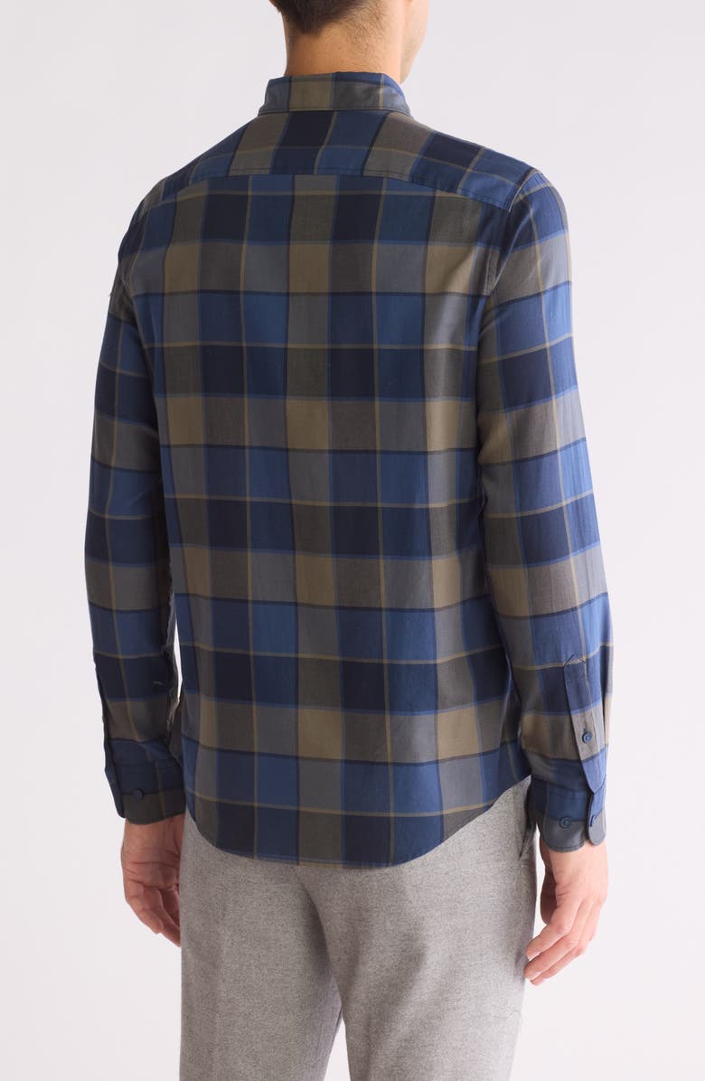 Original Penguin Plaid Cotton Blend Twill Button-Up Shirt, Alternate, color, Sargasso Sea