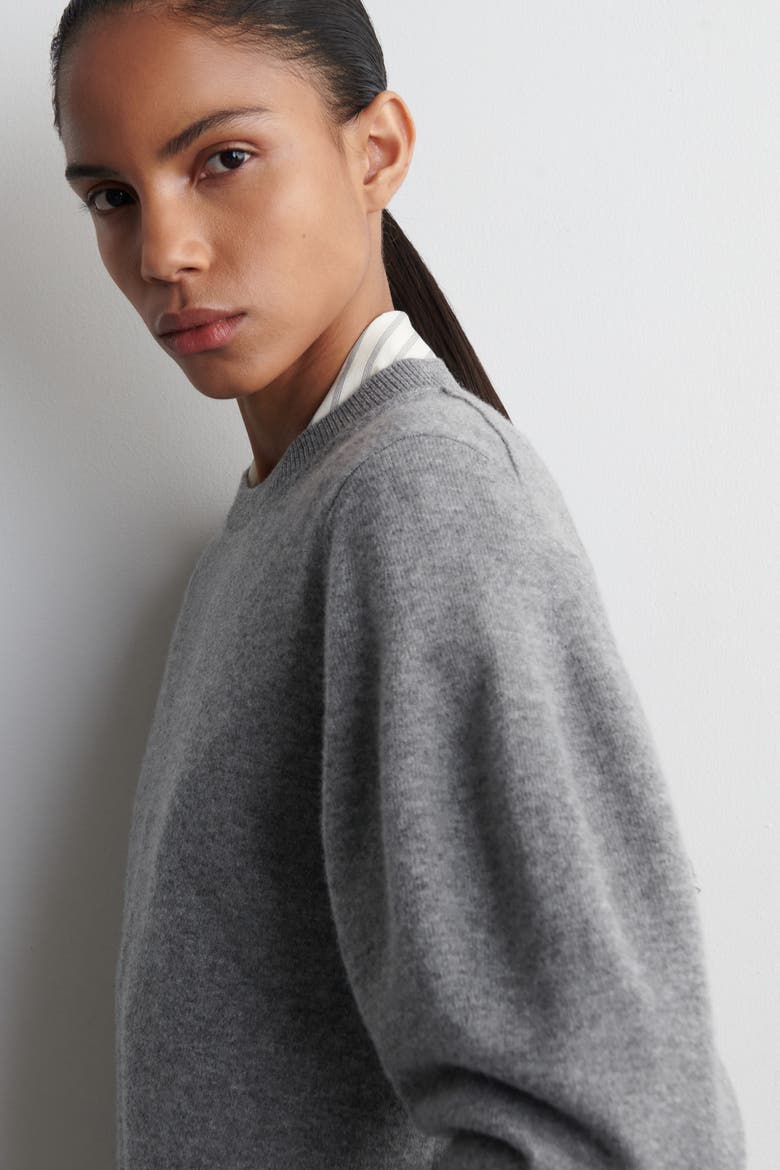 Balloon-sleeve Merino Wool Sweater, Alternate, color, GRAY