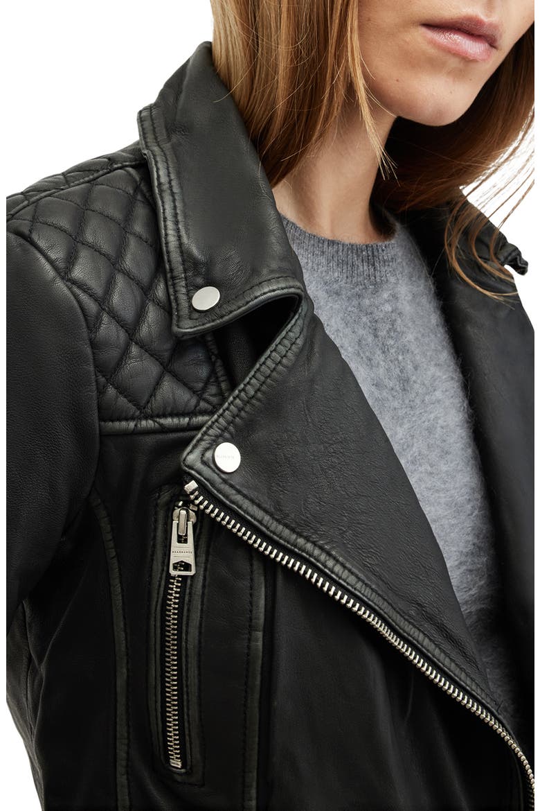 Cargo Leather Biker Jacket, Alternate, color, BLACK/ GREY